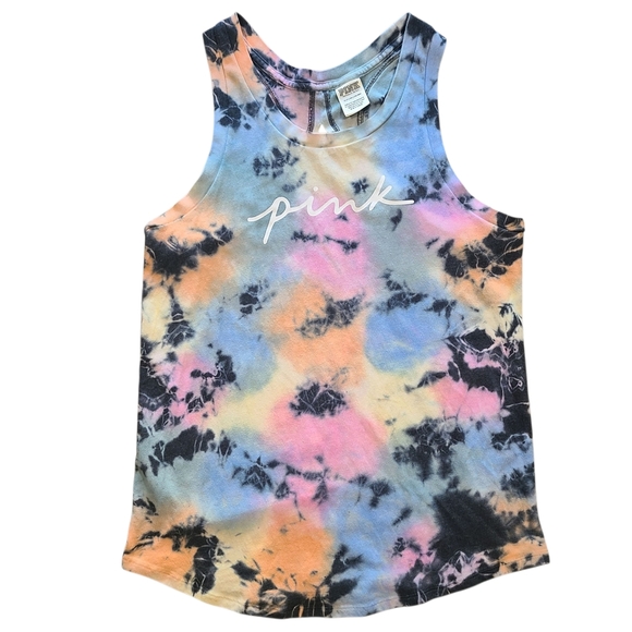 PINK Victoria's Secret Tops - PINK Victoria’s Secret Tie Dye Tank Top Small Pastel Rainbow Logo Sleeveless
